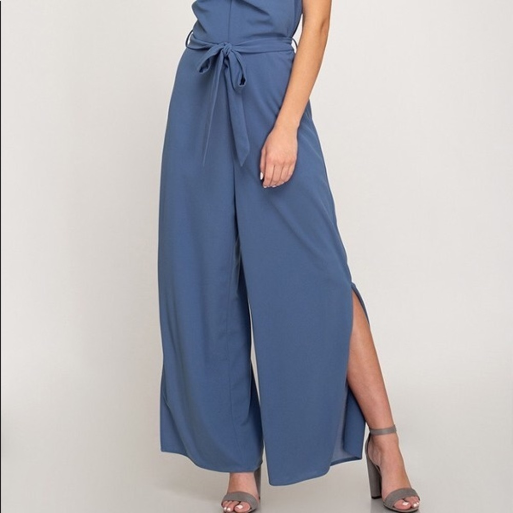 CAMISOLE JUMPSUIT WITH TIE WAIST AND LEGS SLITS - Picture 5 of 7